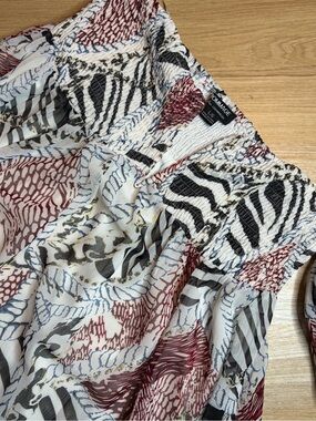 Hommage Multi Color Printed Mini Dress Large Elastic Smocked Top Large